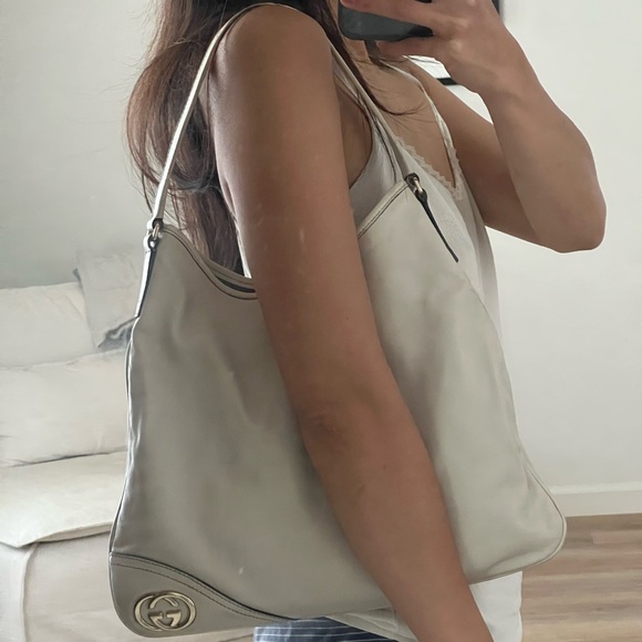 Gucci Vintage New Britt Hobo Bag Ivory/Cream Leather Shoulder Purse - Picture 9 of 10